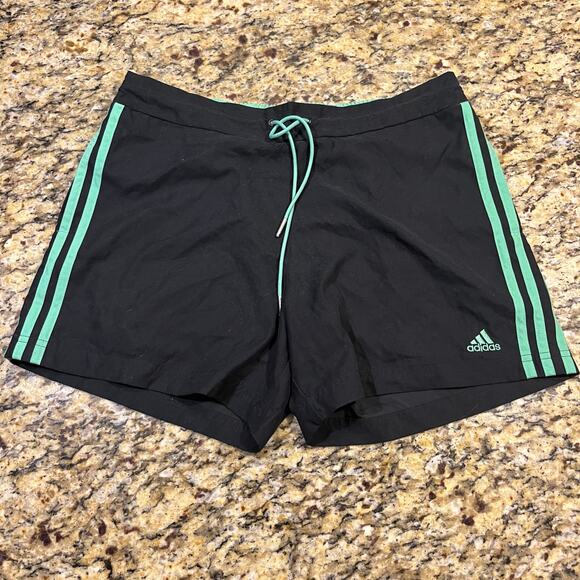 ADIDAS Womens L/XL 14 Athletic Running Shorts Black 3 Stripe Drawstrings - Picture 2 of 7